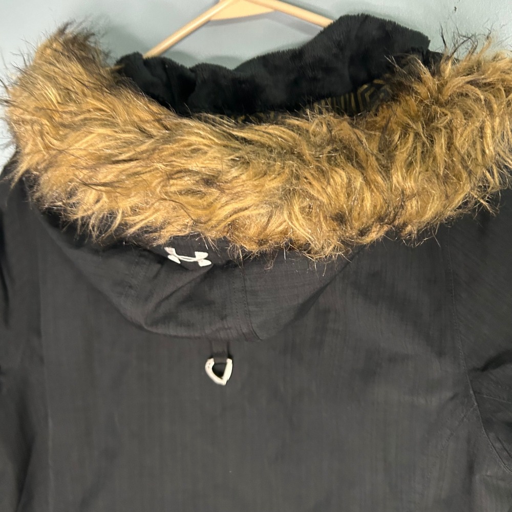 Under Armour Storm3 ColdGear Infrared Parka Jacket Women Medium Black Faux Fur - Picture 11 of 11